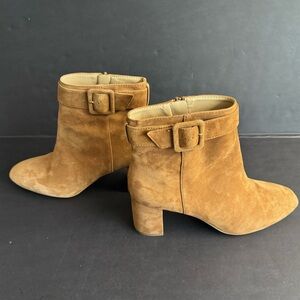 Ann Taylor-Nettie soft mocha mousse brown suede buckle bootie.Side zipper. 9.5